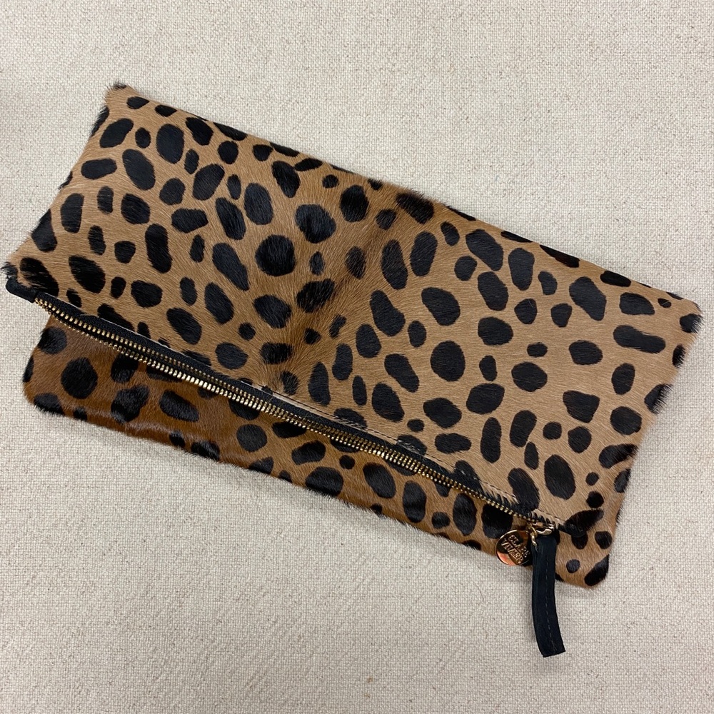 Clare V. (Vivier) Cheetah Calf Hair Foldover Clutch Pouch